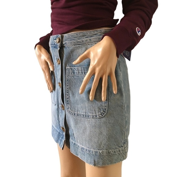 WE the Free | Free People Denim Skirt Button Front High Rise Don't get me wrong - Picture 6 of 15